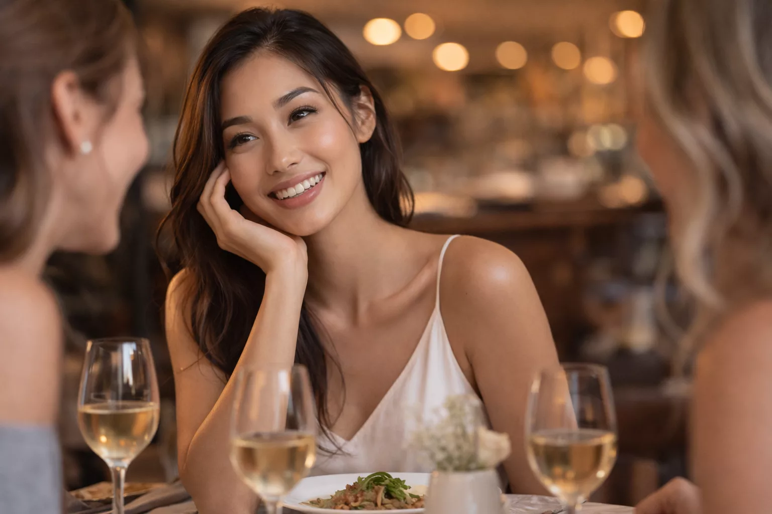 Dinner with friends at an upscale restaurant